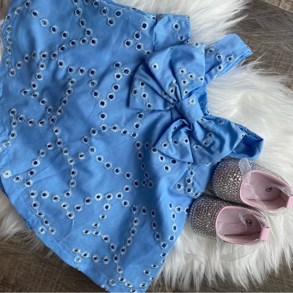 Blue Eyelet Dress with Bow